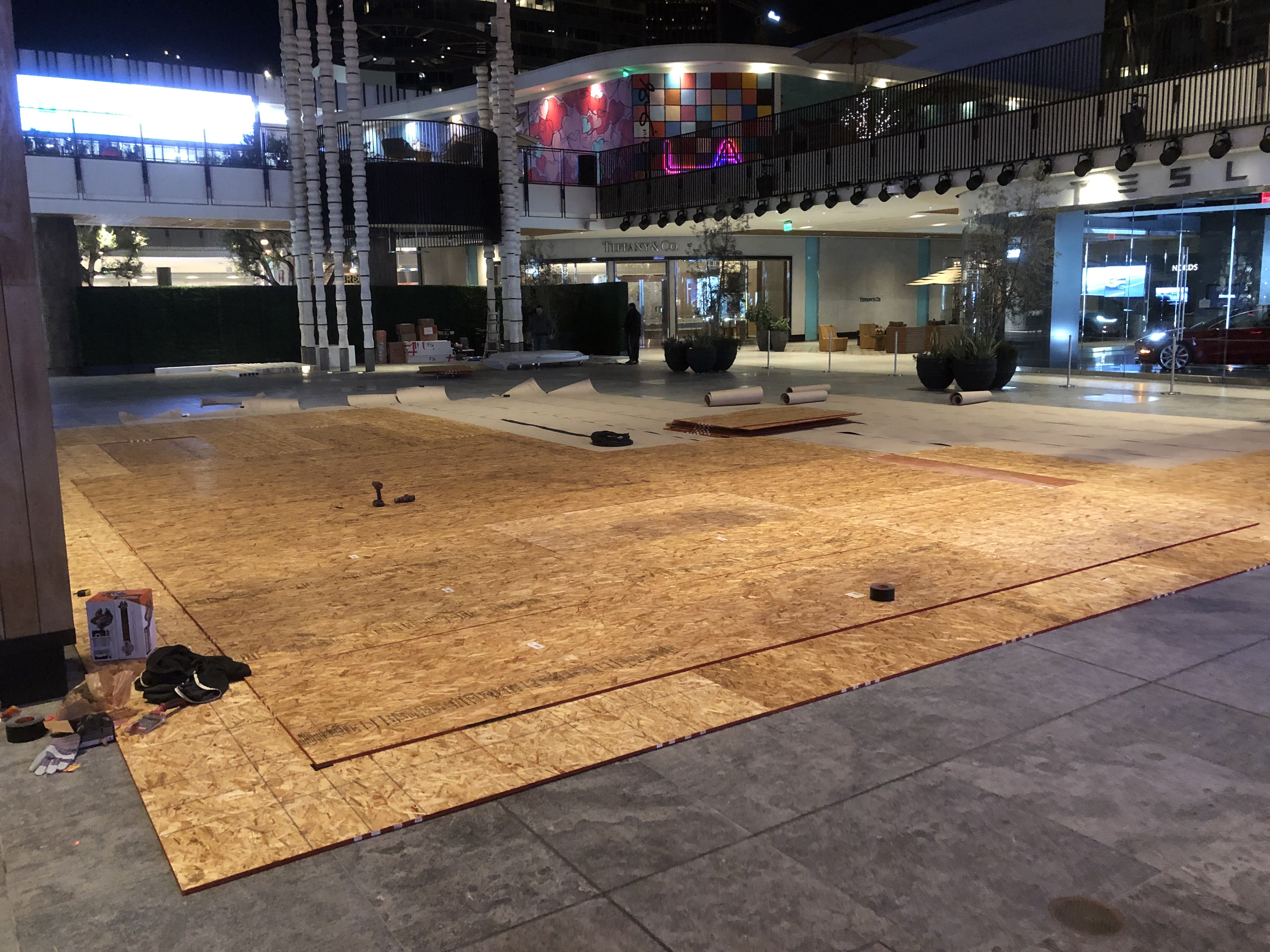 Temporary Sub Floor Rental — Sub-floor platform with integrated access ramp — waterfront event installation