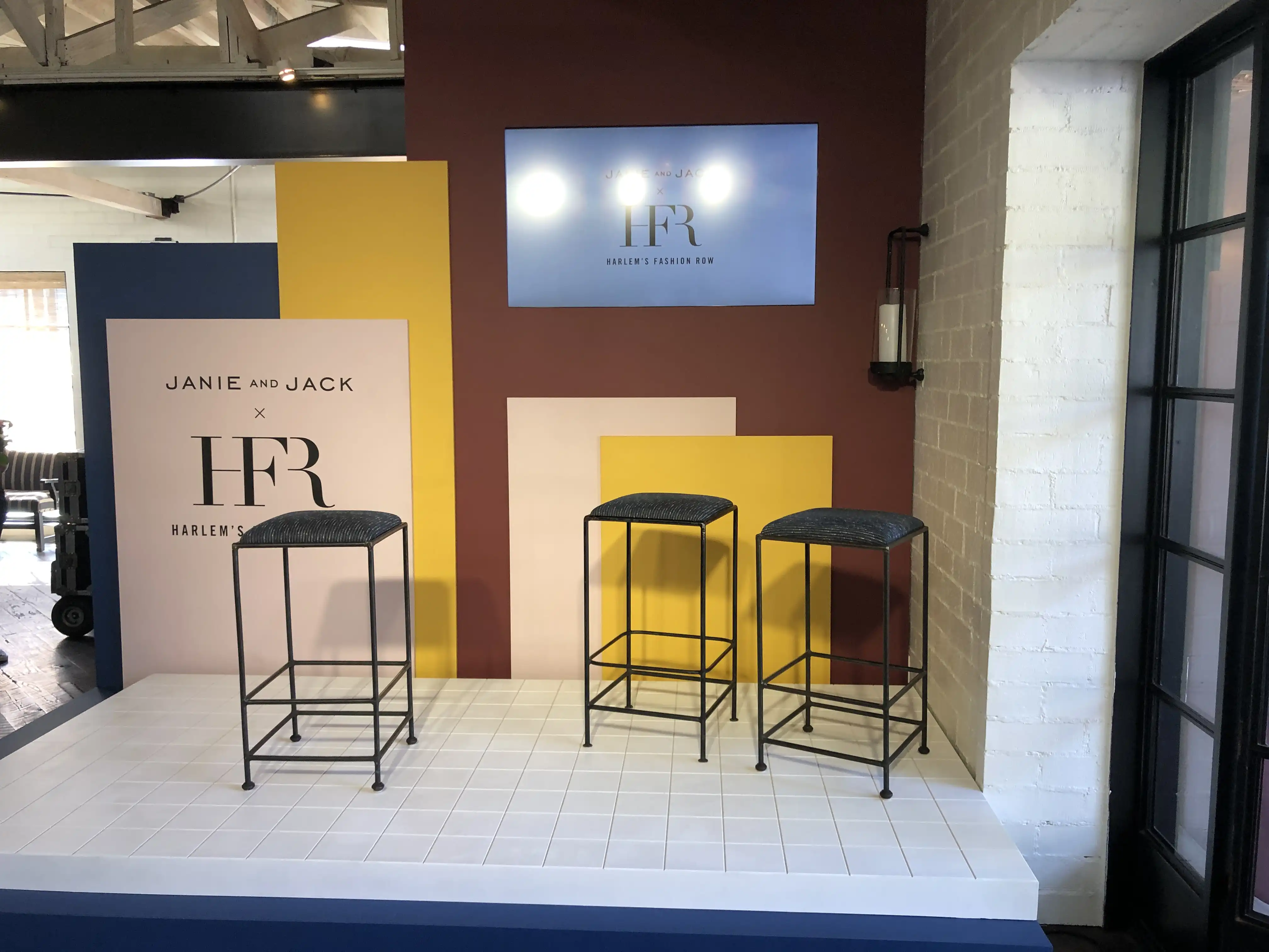 Color-blocked flats with mounted LED video screen — Janie and Jack × Harlem's Fashion Row launch event